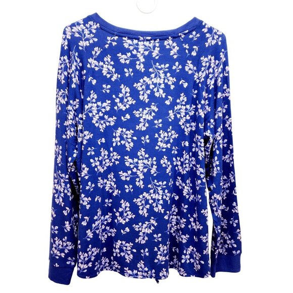 Lacey Chabert Collection Blue Floral Long Sleeve Tie-Front Womens Top Size M - Picture 2 of 10